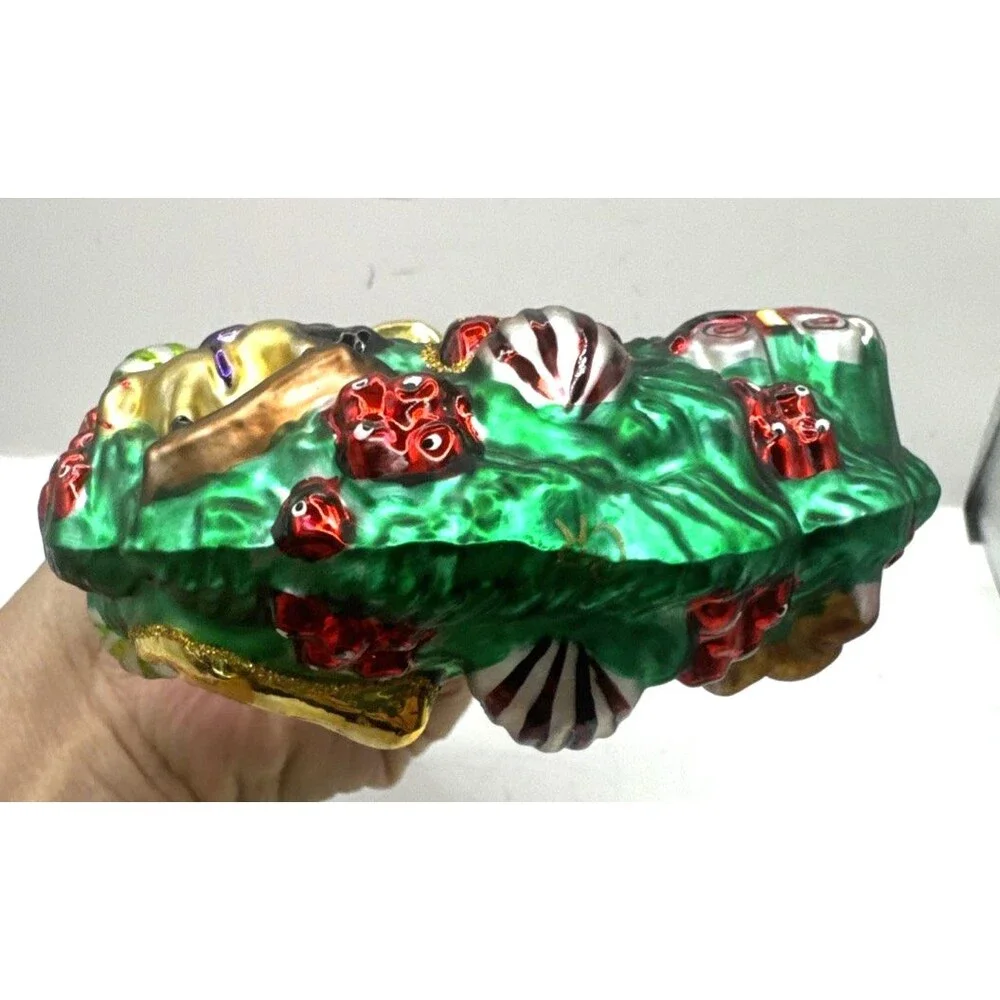 Christopher Radko Bells Bow Evergreen Wreath Textured Glass Christmas Ornament